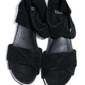 Eileen Fisher Black Tumbled Nubuck Sport Sandals in Size 10